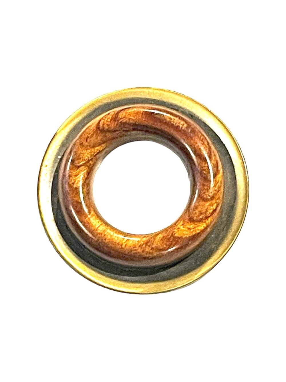 Vintage gold tone and wood open circle brooch - Estate -1970s 1970s